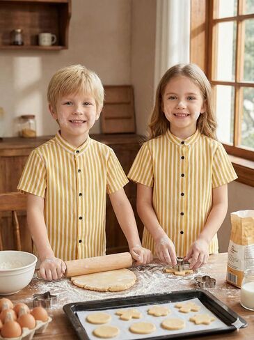 Toddler Boys and Girls Summer Outfits, Twill Cotton Striped Shirt and Shorts Set - 1 to 6 Years in Kuwait