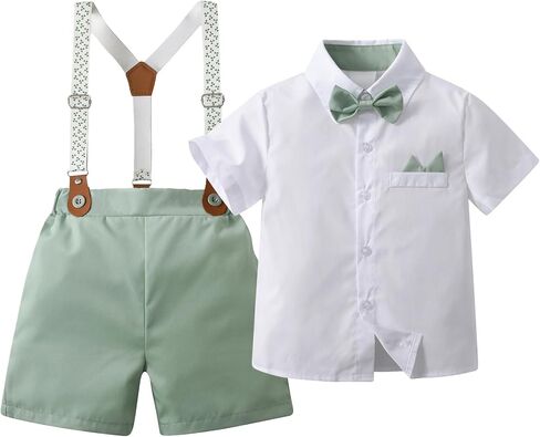 Boarnseorl Baby Boys Shorts Sets, Infant Shirt+Shorts+Bow Tie+Suspenders Outfits Suits in Kuwait