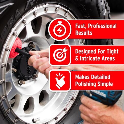 Mothers PowerBall Mini, Polishing Tool with 10" Quick Swap Bit (05141) | Drill-Powered, Cleans & Polishes Tight Areas on Wheels, Diamond Plate, Lenses, Engine Parts & More, Fast & Unmatched Shine in Kuwait