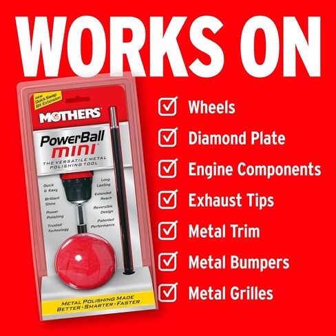 Mothers PowerBall Mini, Polishing Tool with 10" Quick Swap Bit (05141) | Drill-Powered, Cleans & Polishes Tight Areas on Wheels, Diamond Plate, Lenses, Engine Parts & More, Fast & Unmatched Shine in Kuwait