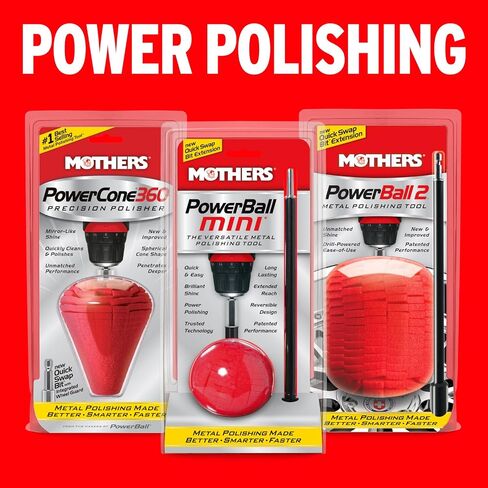 Mothers PowerBall Mini, Polishing Tool with 10" Quick Swap Bit (05141) | Drill-Powered, Cleans & Polishes Tight Areas on Wheels, Diamond Plate, Lenses, Engine Parts & More, Fast & Unmatched Shine in Kuwait