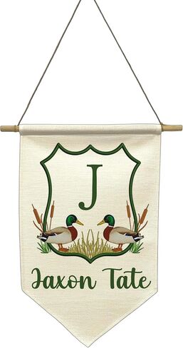 Personalized Banner with Ducks – Custom Name Wall Hanging for Baby Boy nursery – Woodland Mallard Nursery Decor in Kuwait
