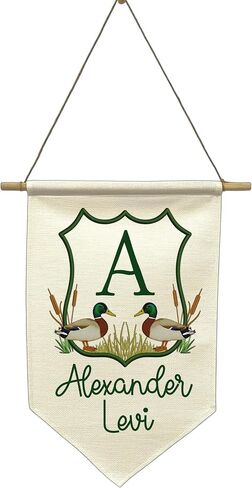 Personalized Banner with Ducks – Custom Name Wall Hanging for Baby Boy nursery – Woodland Mallard Nursery Decor in Kuwait