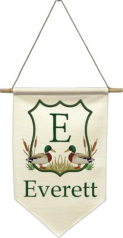 Personalized Banner with Ducks – Custom Name Wall Hanging for Baby Boy nursery – Woodland Mallard Nursery Decor in Kuwait