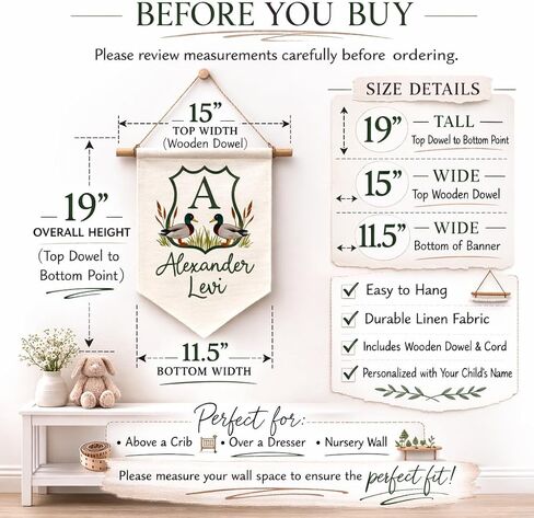 Personalized Banner with Ducks – Custom Name Wall Hanging for Baby Boy nursery – Woodland Mallard Nursery Decor in Kuwait