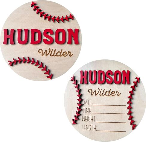 Personalized Boy's Baseball 3D Newborn Baby Name Announcement Sign - Custom Baby Name Hospital Photo Prop - Multiple Sizes, 19 Font Options, 30 Colors (3D Bundle Baseball Name + Stat Sign) in Kuwait