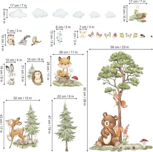 wondever Woodland Animals Wall Stickers Large Pine Tree Forest Bear Deer Fox Peel and Stick Wall Art Decals for Baby Nursery Kids Bedroom Playroom in Kuwait