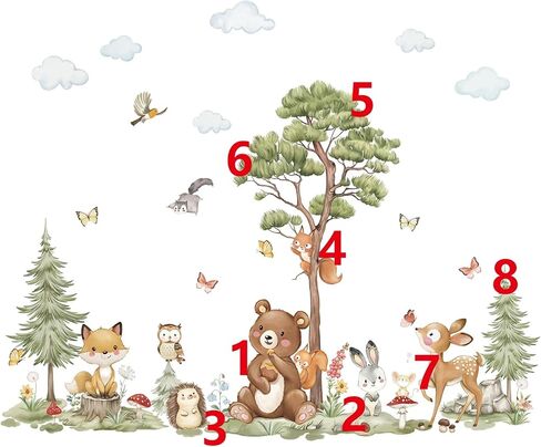 wondever Woodland Animals Wall Stickers Large Pine Tree Forest Bear Deer Fox Peel and Stick Wall Art Decals for Baby Nursery Kids Bedroom Playroom in Kuwait