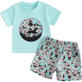 Hnyenmcko Toddler Baby Boy Summer Outfit Retro Hunting Short Sleeve T-shirt Camouflage Shorts Cute 2 Piece Clothes Set in Kuwait