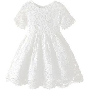 Lace Flower Girl Toddler Dress - Vintage Formal Girls' Special Occasion Short Sleeves Party Dress White-18M-24M in Saudi Arabia