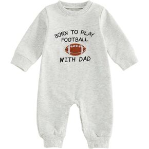 Baby Boys Football Jumpsuit Romper Toddler Fall Winter Clothes | Infant Long Sleeve Crewnck Football Embroidery Outfit Newborn Full Length Pullover Overall Cute Rugby Autumn Winter Set in Saudi Arabia