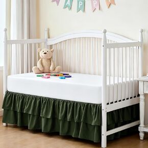 Ruffled Crib Bed Skirt, Olive Green, Soft Double Layer, 28"x52" | With 14" Drop, Nursery Dust Ruffle Skirt, For Toddler Bedding/Baby Crib in Saudi Arabia