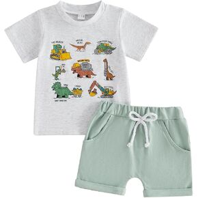Kaipiclos Toddler Baby Boy Summer Clothes 6 12 18 24 Months 3T Boys Clothes Dinosaur Tee Shirts + Shorts Infant Outfits in Saudi Arabia