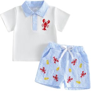 Toddler Baby Boy Summer Outfit Infant Lobster Embroidery T-Shirt Short Sleeve Tops Shorts Casual Boys 2pcs Outfits in Saudi Arabia
