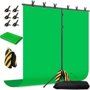 Green Screen Backdrop with Stand, 8x7.2ft Portable Greenscreen Background with Stand, T-Shape Green Screen Stand kit with 6 Spring Clamps, Sandbag, Carry Bag for Zoom, Video in Kuwait