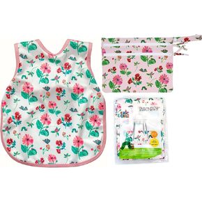 BapronBaby Eric Carle Pink Floral Caterpillar Toddler Essentials Bundle - Waterproof Bapron Baby Bib, Splash Mat & Wet Dry Bag for Mealtime, Play & Travel - Stain Resistant Bib - Machine Washable in Saudi Arabia