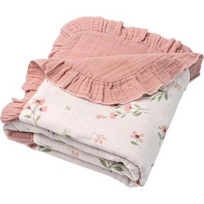 Muslin Swaddle Blankets, 100% Cotton Crepe Swaddle Blanket with Ruffled Edge, 40"×36" Soft Breathable Baby Receiving Blankets, Newborn Swaddle Wrap, Stroller Cover (White) in Saudi Arabia