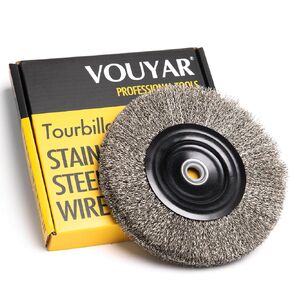 6 Inch Stainless Steel Wire Wheel for Bench Grinder with 1/2-Inch and 5/8-Inch Arbor, .012" Stainless Steel Wire in Kuwait