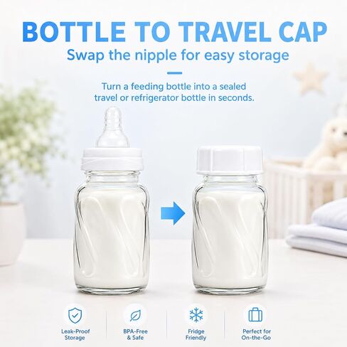 6pcs Baby Bottle Caps Compatible with Evenflo Classic Glass Twist Bottles 4oz & 8oz and Balance Plus Standard Neck Bottle 4oz & 9oz, Travel and Storage Bottle Lids Replacement, Soft & Safe Bottle Lid in Kuwait