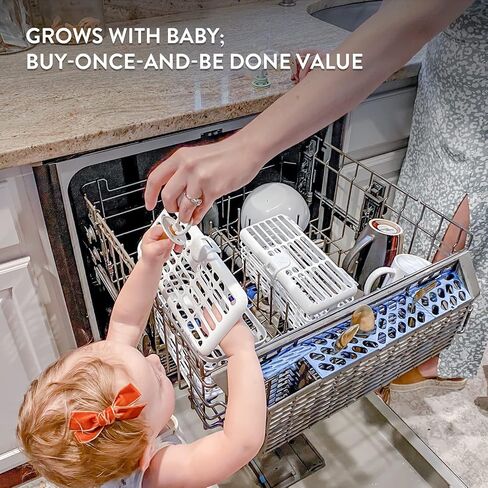 Prince Lionheart Made in USA High Capacity 3-in-1 Dishwasher and Spill Proof Vave Cleaner Basket for Toddlers & Infants Bottle Parts & Accessories | Fits all Dishwashers | 100% Recycled Plastic,White in Kuwait
