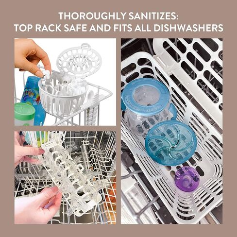 Prince Lionheart Made in USA High Capacity 3-in-1 Dishwasher and Spill Proof Vave Cleaner Basket for Toddlers & Infants Bottle Parts & Accessories | Fits all Dishwashers | 100% Recycled Plastic,White in Kuwait