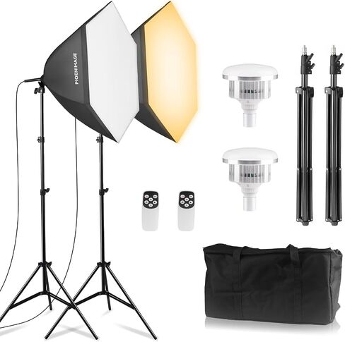 Softbox Lighting Kit, Softbox Photography Lighting Kit, 2 Sets | 29.5in Soft Box Lighting Set, Photography Lights, 85W 2700-6500K LED Bulb, Studio Lights for Portrait, Video Recording in Kuwait