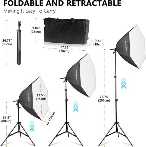 Softbox Lighting Kit, Softbox Photography Lighting Kit, 2 Sets | 29.5in Soft Box Lighting Set, Photography Lights, 85W 2700-6500K LED Bulb, Studio Lights for Portrait, Video Recording in Kuwait