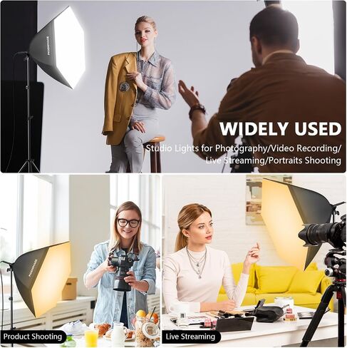 Softbox Lighting Kit, Softbox Photography Lighting Kit, 2 Sets | 29.5in Soft Box Lighting Set, Photography Lights, 85W 2700-6500K LED Bulb, Studio Lights for Portrait, Video Recording in Kuwait