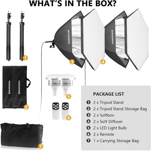 Softbox Lighting Kit, Softbox Photography Lighting Kit, 2 Sets | 29.5in Soft Box Lighting Set, Photography Lights, 85W 2700-6500K LED Bulb, Studio Lights for Portrait, Video Recording in Kuwait