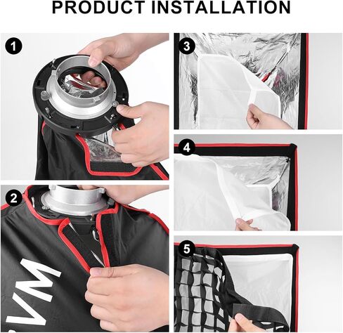 GVM Square Softbox (15.75 x 15.75) with Bowens Mount, Professional Portrait Softbox & Honeycomb Grid Compatible with pro SD200B/300B/300C Video Light and Other Brand Video for Product Shoots in Kuwait
