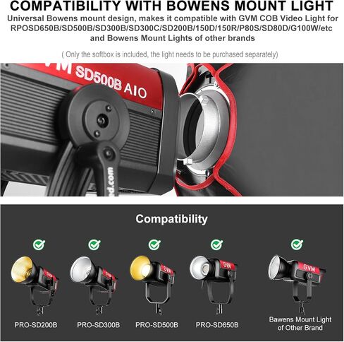 GVM Square Softbox (15.75 x 15.75) with Bowens Mount, Professional Portrait Softbox & Honeycomb Grid Compatible with pro SD200B/300B/300C Video Light and Other Brand Video for Product Shoots in Kuwait