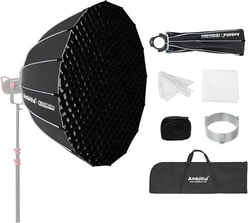 Ambitful 25.6inch 65cm Quick Release Octagonal Softbox, Bowens Mount | With honeycomb grid, double diffusers, carry bag, for studio flash COB video light, portrait photography in Saudi Arabia