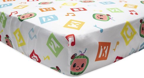 CoComelon Sheet Set - Fits Toddler Bed or Crib Mattress - Fitted Sheet and Pillow Case, White + Green in Kuwait