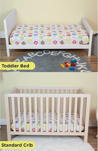 CoComelon Sheet Set - Fits Toddler Bed or Crib Mattress - Fitted Sheet and Pillow Case, White + Green in Kuwait