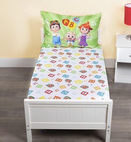 CoComelon Sheet Set - Fits Toddler Bed or Crib Mattress - Fitted Sheet and Pillow Case, White + Green in Kuwait