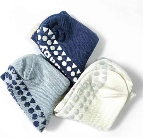 Toddler Cotton Crew Socks with Grips Boys Girls 1-3T 6 Pairs | Breathable, Non-Slip Silicone, Cute Shark Shape, Stretch Comfort Fit, Baby Walking, Indoor Floor Safe, All-Day Wear, Washable in Kuwait
