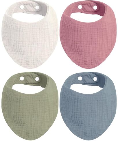 KiddyCare Organic Muslin Baby Bibs for Girls Boys 0-6 Months | Baby Bandana Bibs, Super Soft for Drooling and Teething, Muslin Bib, 4-Color Pack in Kuwait
