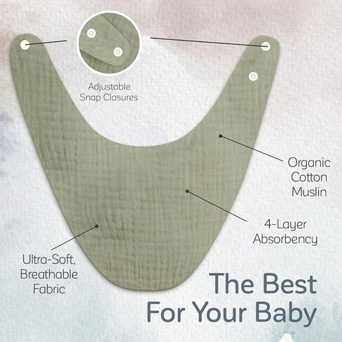 KiddyCare Organic Muslin Baby Bibs for Girls Boys 0-6 Months | Baby Bandana Bibs, Super Soft for Drooling and Teething, Muslin Bib, 4-Color Pack in Kuwait