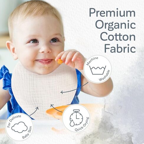 KiddyCare Organic Muslin Baby Bibs for Girls Boys 0-6 Months | Baby Bandana Bibs, Super Soft for Drooling and Teething, Muslin Bib, 4-Color Pack in Kuwait