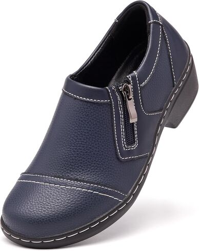 Womens Wide Width Loafers Vegan Leather Slip On Dress Shoes Comfortable Orthopedic Business Casual Work Footwear with Side Zipper in Kuwait