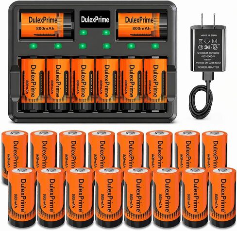DulexPrime16-Pack ICR17335 NiMH 123A Rechargeable Batteries and Charger for Arlo VMS3130 VMC3030 3200 3330 3430 3530 Cameras, Alarm System, Flashlight in Kuwait