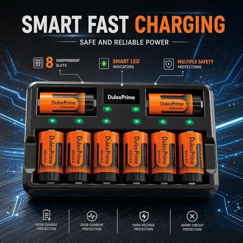 DulexPrime16-Pack ICR17335 NiMH 123A Rechargeable Batteries and Charger for Arlo VMS3130 VMC3030 3200 3330 3430 3530 Cameras, Alarm System, Flashlight in Kuwait