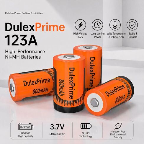 DulexPrime16-Pack ICR17335 NiMH 123A Rechargeable Batteries and Charger for Arlo VMS3130 VMC3030 3200 3330 3430 3530 Cameras, Alarm System, Flashlight in Kuwait