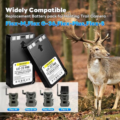 2 Pack 8800mAh 7.7V Upgrade LIT-22 Battery Rechargeable Lithium Battery for SPYPOINT Trail Camera, Compatible with Flex-M, Flex-S, FLEX-G36, Flex-Plus Cellular Trail Cameras (Includes Type-C Cable) in Kuwait