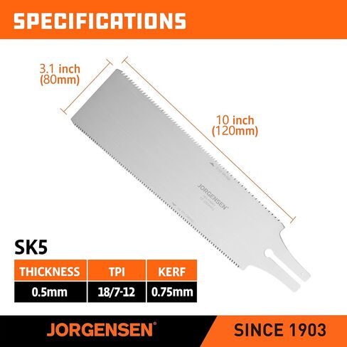 JORGENSEN 10 Inch Pull Saw Replacement Blade, Double Edge SK5 Steel | Tool-free quick change blade with 7-12 and 18 TPI flush cut edges for woodworking, wood trim and hardwood projects in Kuwait