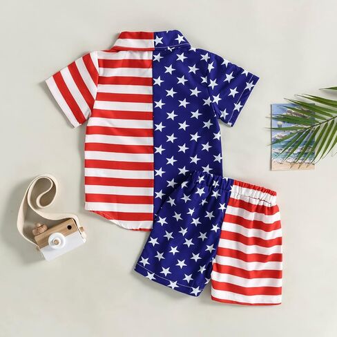 Kuriozud 4th July Outfits Toddler Baby Boy Independence Day Clothes American Flag Button Down Shirt Shorts Set 12 18 24Months 1t 2t 3t 4t 5t in Kuwait
