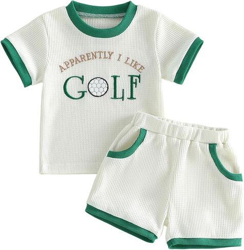 GOOCHEER Toddler Boy Clothes Baby Summer Outfit Golf Patchwork Short Sleeve T-Shirt Top Shorts Set 6 12 18 24 Month 2T 3T 4T in Saudi Arabia
