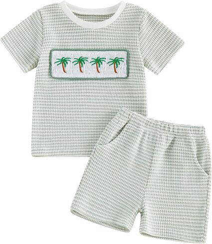 Halloween Outfit Ghost Embroidery Crewneck T Shirt Shorts Set | Letter and Pumpkin Embroidery, Cotton Blend, Crewneck, Short Sleeve, suitable for Halloween Activities, Toddler Boy in Kuwait