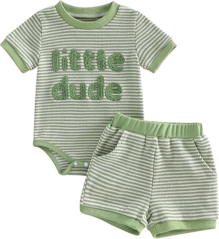 Newborn Infant Baby Boy Clothes Mamas Boy Letter Embroidery Waffle Romper Elastic Waist Shorts Cute Summer 2Pcs Set in Kuwait