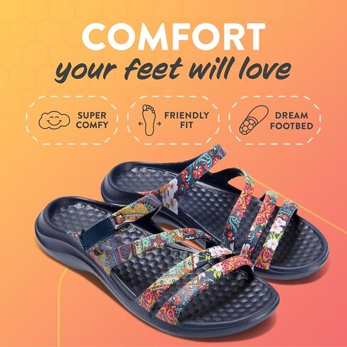 Joybees Women's Lakeshore Sandal, Size 8, Geo Mandala, Lightweight Waterproof Beach Sandals for Women with Honeycomb Pillow Insole, Easy Clean Slip-On Shoe in Kuwait
